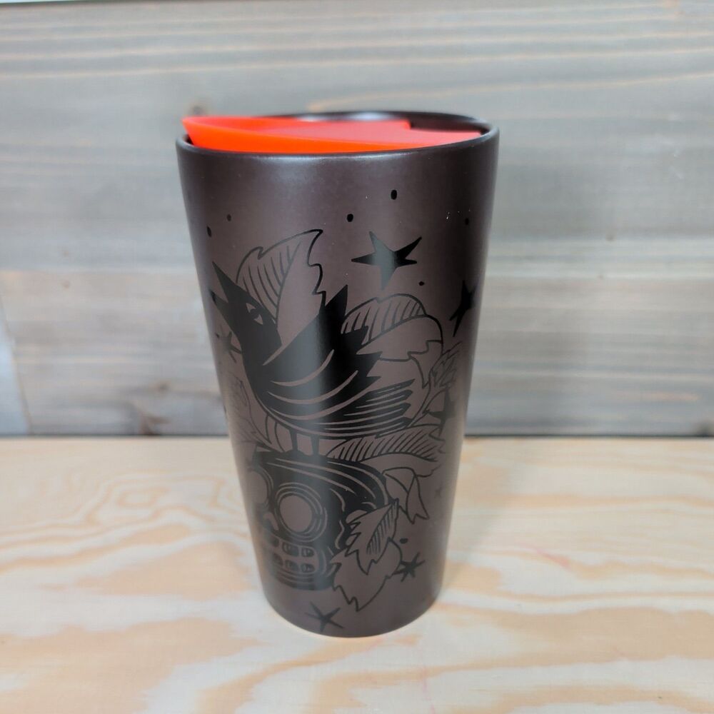 Starbucks 2020 Halloween Black Skull & Crow Ceramic Double-Walled Tumbler
